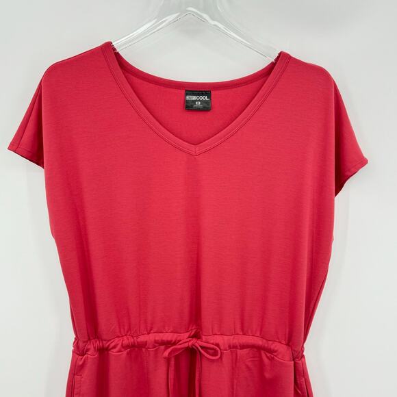32 Degrees Cool dress stretch knit V neck drawstring waist pockets coral size M - Picture 2 of 8